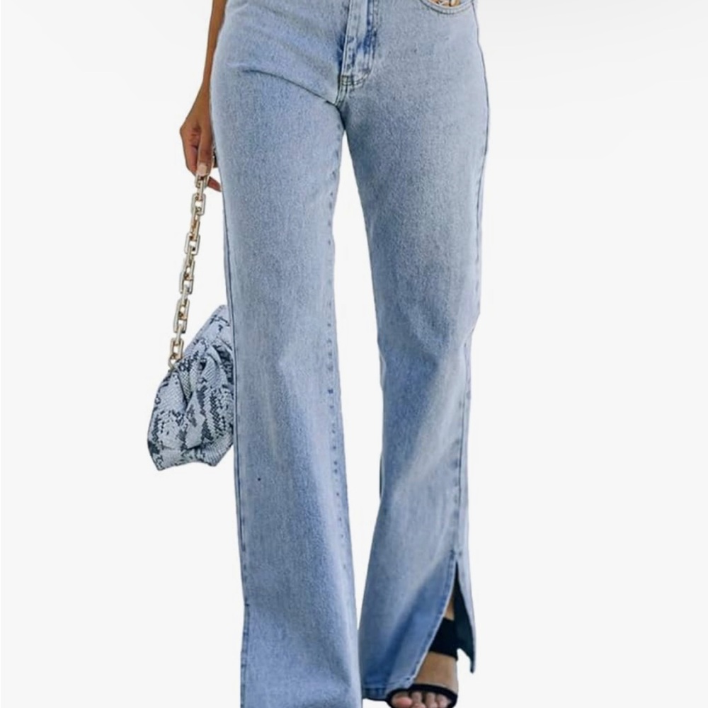 High Waist Split Jeans Wide Leg Denim Pant